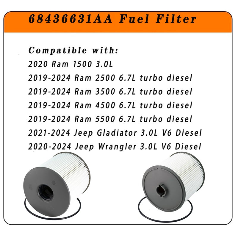 ZIMGLOBAL 68436631AA Fuel Filter Compatible with 2019-2024 Ram 2500 3500 4500 5500 6.7L Diesel Engine Ram 1500 3.0L V6 Eco Diesel Frame Chassis Mounted 2020-2024 Jeep Wrangler/Gladiator 3.0L V6 Diesel #PF46152 - Image 2